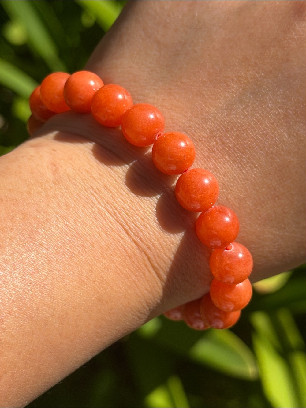 10mm Stretchable Orange Dyed Quartz Bracelet 2564 - Picture 6 of 8